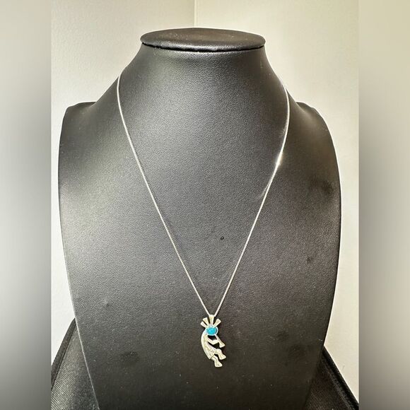 VTG Navajo Jim Calladitto Sterling Kokopelli Pendant Turquoise 925 18" necklace! - Picture 10 of 12